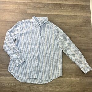 Crown & Ivy Women’s Light Blue Striped Floral Eyelet Country Button Down Shirt